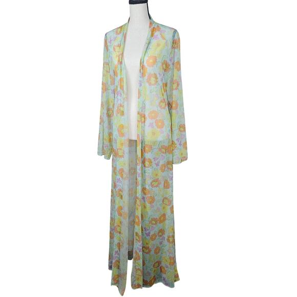 Savage X Fenty Floral Mesh Long Robe XS/S Sheer Pastel Duster Cover-Up - Picture 2 of 8